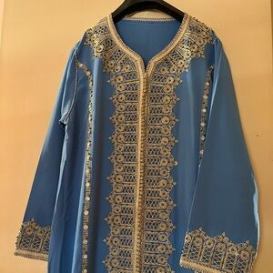 Moroccan authentic hand made Caftan in a chic classy blue- comes with belt